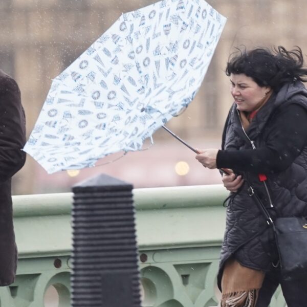 woman battles umbrella westminster bridge 712169102