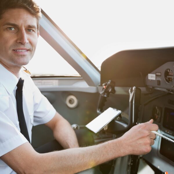 d8kwck portrait male pilot sitting 371864374
