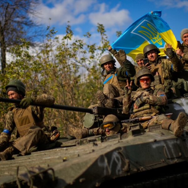 ukrainian soldiers sit armoured vehicle 766013937